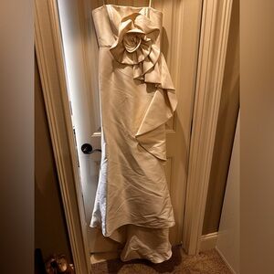 Elegant Cream Strap Gown with Floral Detail